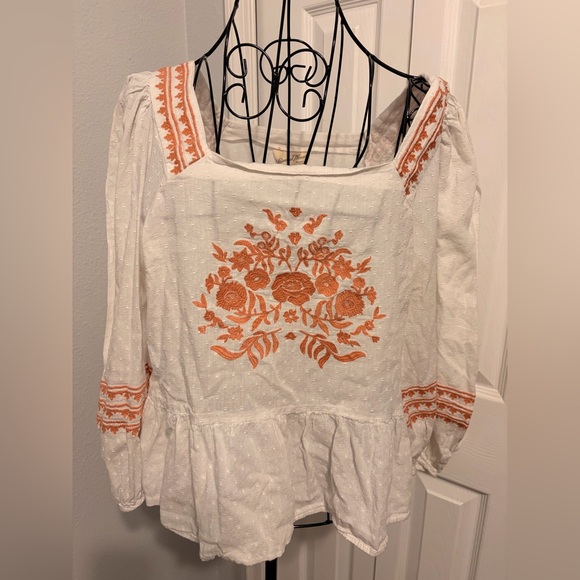 Universal Thread Tops - Universal Thread White Blouse with Orange Embroidery
